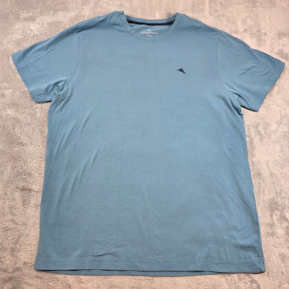 Tommy Bahama Mens Medium Blue T-Shirt Short Sleeve Marlin Logo Crew Neck